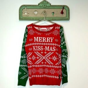 New tipsy elves sugarfina merry Kissmas sweater crewneck small adult unisex red